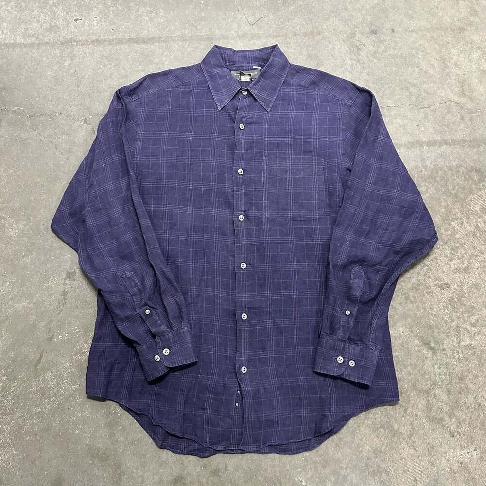 Banana Republic 100% Linen Plaid Button Up Shirt Size M Relaxed Oversized